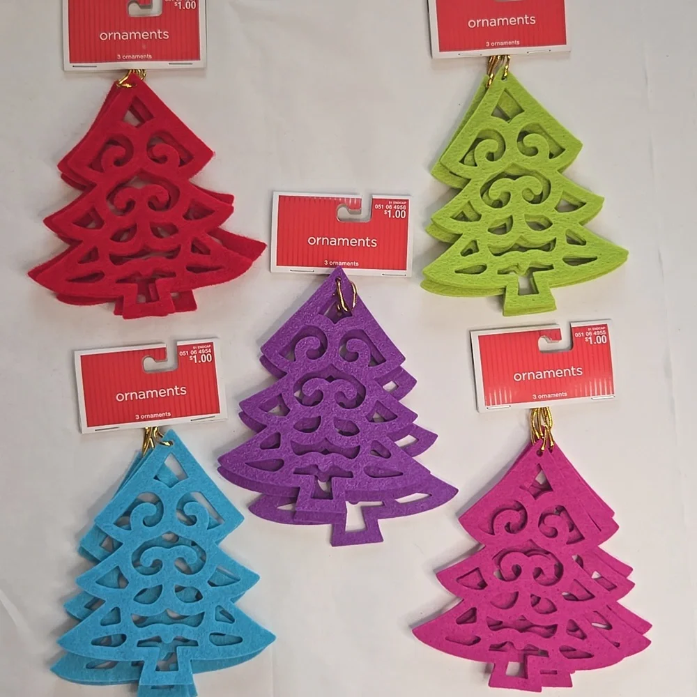NWT 30 Die-Cut Felt Holiday Ornaments Trees Hearts Bright Colors